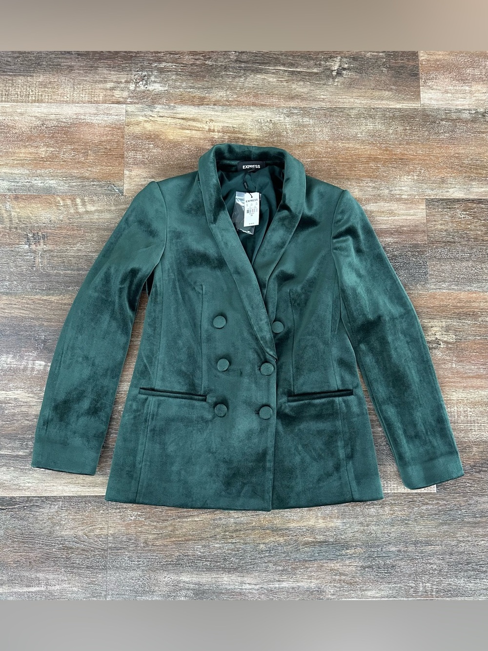 Express Double Breasted Velvet Blazer Jacket Size XS  Emerald Green